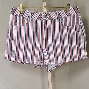 Wrangler Striped Jean Mid- Rise Vintage Short - Red, Blue, White Tan Size 8